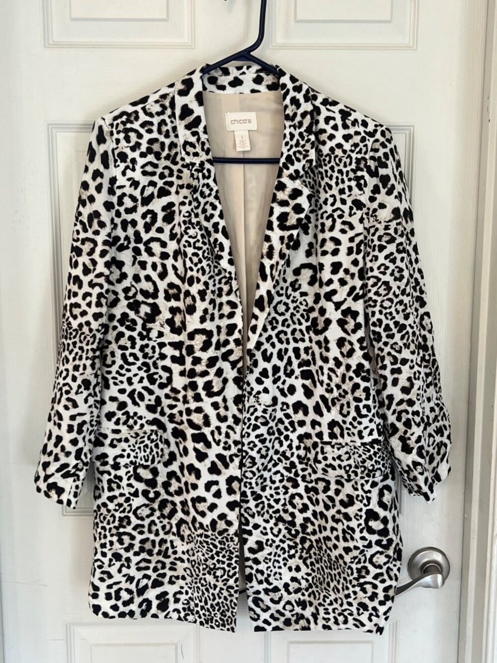 Chico's Animal Print Open Blazer Jacket Cheetah Office Professional Casual 1 Med